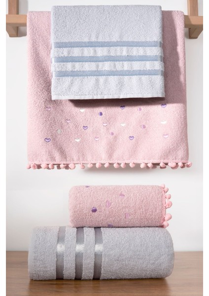 Yumuşak ve Hızlı Kuruyan 4'lü Banyo ve Saç Havlusu Seti, Pembe fiyatları