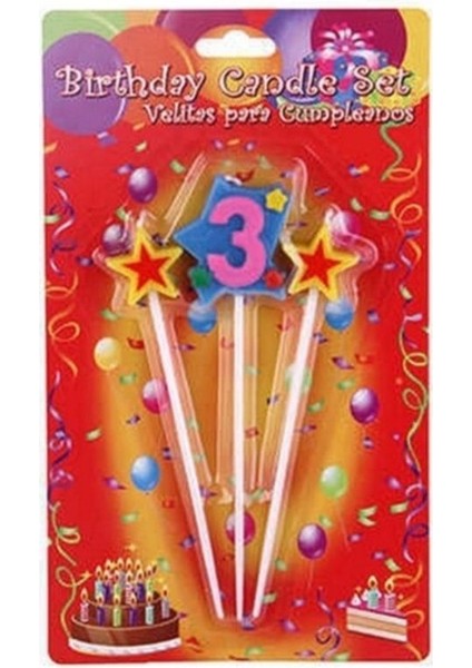 3 Yaş Çok Renkli Doğum Günü Rakam Mum Seti, 3 Adet