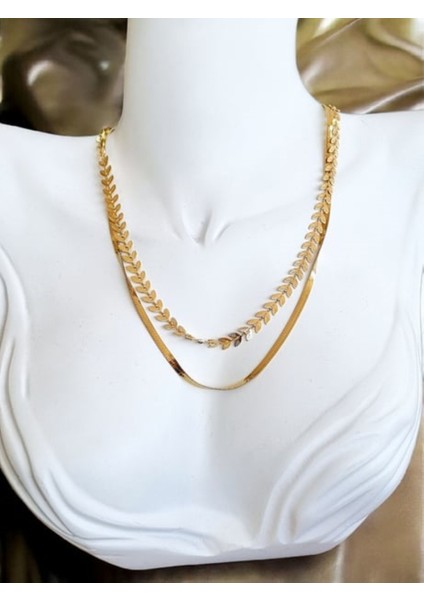 Italyan Zincir & Yaprak Desenli Çelik Kolye