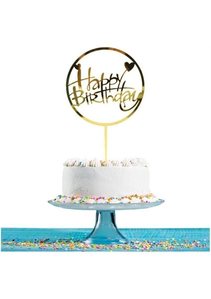 Altın Aynalı Pleksi Doğum Günü Pasta Süsü, Şık ve Parlak Dekorasyon Aksesuarı