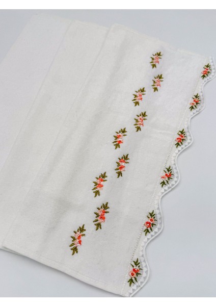 Kadife 6'lı El Yüz Havlu Seti, Çiçek Nakışlı, Ekru, 50X90 cm fırsatları