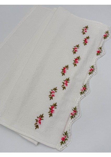 Kadife 6'lı El Yüz Havlu Seti, Çiçek Nakışlı, Ekru, 50X90 cm indirimleri