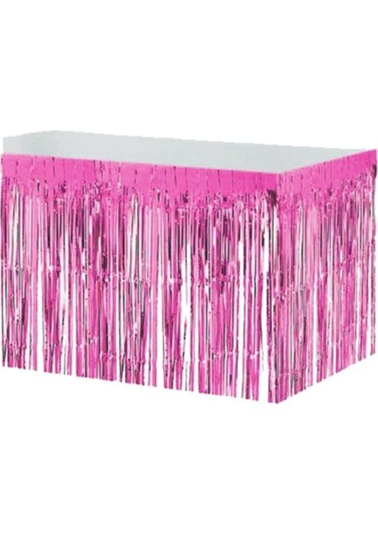 Pembe Püsküllü Metalize Masa Kenar Eteği 75X360CM, Şık ve Zarif Tasarım