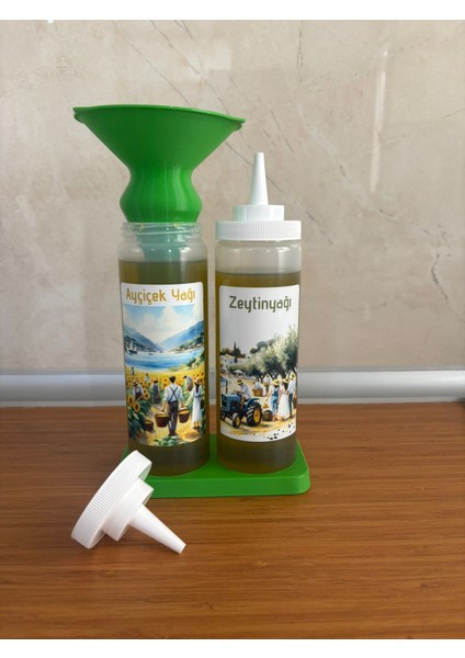Şef Tipi Sos ve Yağdanlık Seti (Şişe, Huni, Stand)