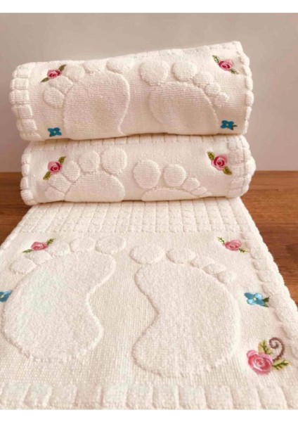Krem Nakışlı Pamuk Ayak Havlusu 50X70, 3 Adet, Şık ve Yumuşak Dokunuş.