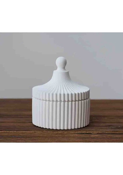 Lüks Tasarım Takı Kutusu ve Mumluk Kutusu- Kapaklı, Beyaz, Ribbed fiyatları