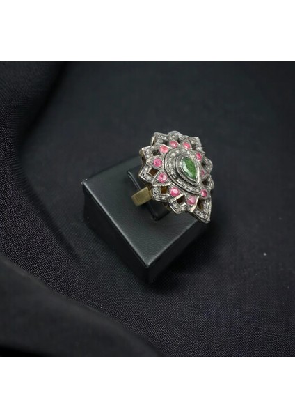 Yakut, Zümrüt ve Elmas Taşlarından Gümüş Yüzük