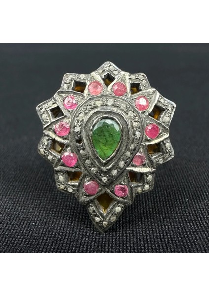 Yakut, Zümrüt ve Elmas Taşlarından Gümüş Yüzük fiyatları