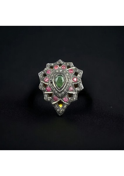 Yakut, Zümrüt ve Elmas Taşlarından Gümüş Yüzük fırsatları