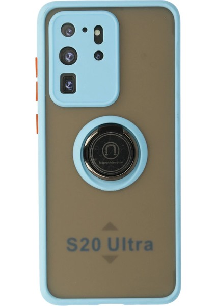 Samsung Galaxy S20 Ultra Kılıf Montreal Yüzüklü Silikon Kapak - Buz Mavi Arbkd