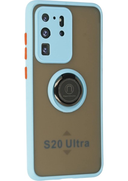 Samsung Galaxy S20 Ultra Kılıf Montreal Yüzüklü Silikon Kapak - Buz Mavi Arbkd fiyatları