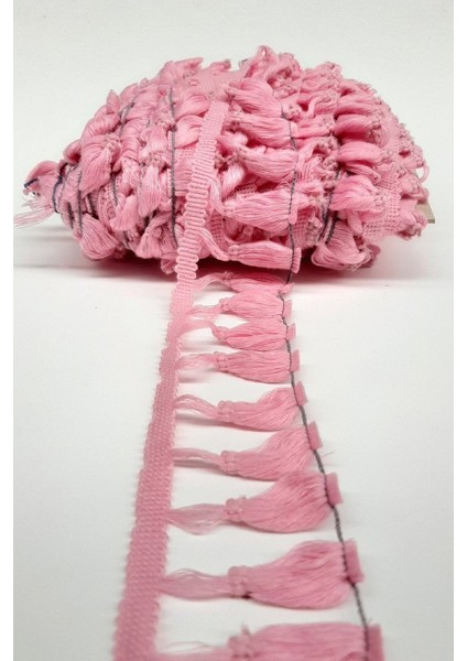 Pembe Pamuk Saçak Şerit Püskül 1 Metre, En 4,5 Cm, Parti ve Dekorasyon Malzemeleri