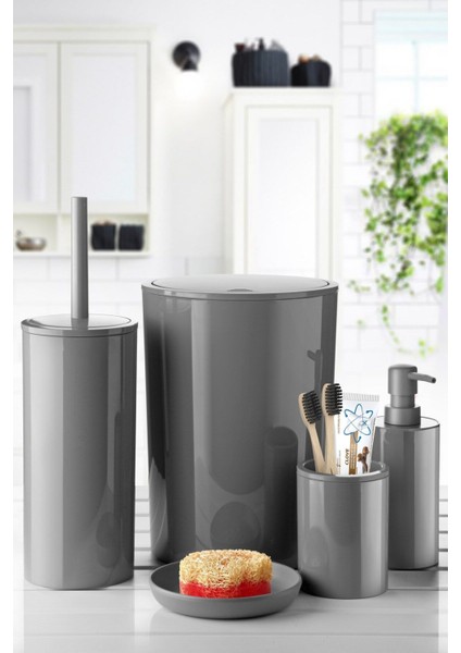 Gri 5'li Banyo Seti, Şık ve Kullanışlı Temizlik Aksesuarları