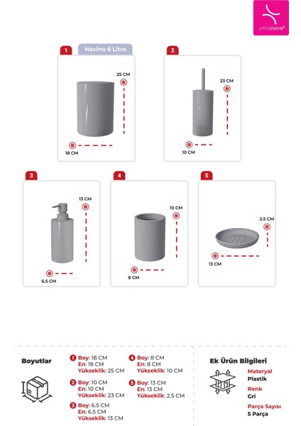 Gri 5'li Banyo Seti, Şık ve Kullanışlı Temizlik Aksesuarları modelleri