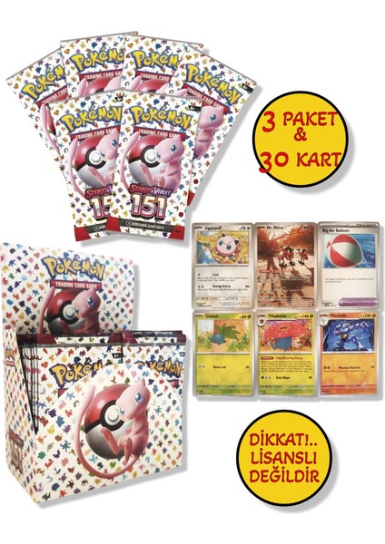 3 Paket (30 Kart) Lisanssız Pokemon Oyun Kartı Tcg Scarlet & Violet 151 Booster Pack
