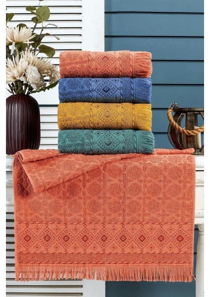 Yumuşak Pamuklu Çok Renkli 50X90 cm Su Emici Havlu Seti, 4'lü