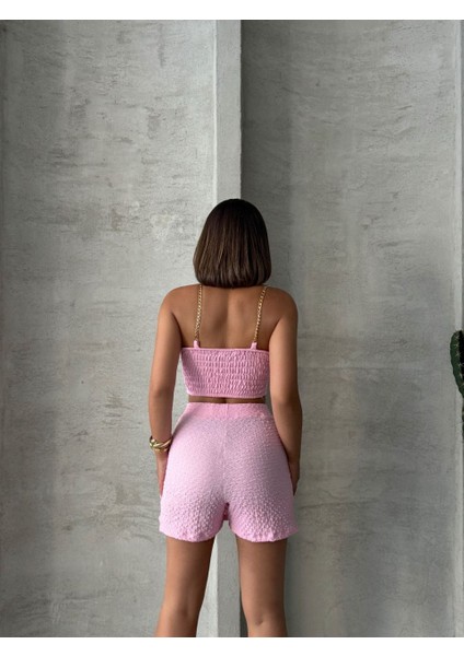 Zincir Askılı Crop & Şort Etek