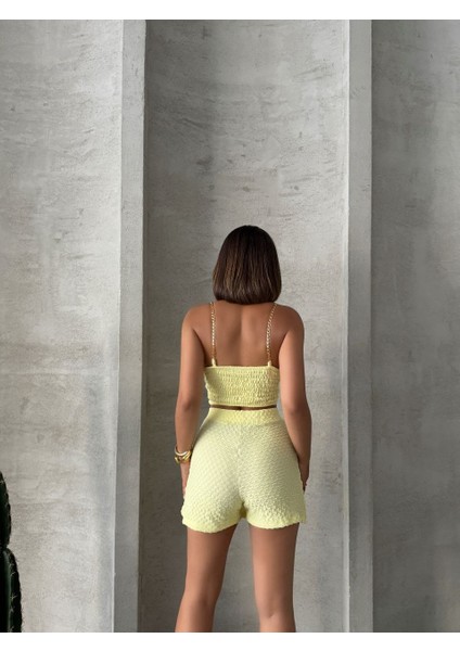 Zincir Askılı Crop & Şort Etek