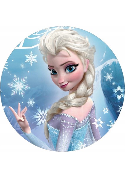 Mavi Elsa Doğum Günü Afişi, 150X150 Cm, Yuvarlak, Şık ve Renkli Dekorasyon.