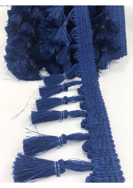 Lacivert Topuzlu Saçak Püskül, 1 Metre, En 7 Cm, Şık ve Kaliteli Dekoratif Malzeme