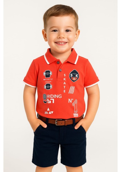 Polo Yaka Tişört, Şort ve Kemer 3'lü Erkek Çocuk Takım