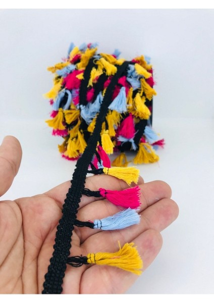 Çok Renkli Pamuk Saçak Püskül 1 Metre En 4 Cm, Şık ve Renkli Parti Malzemeleri