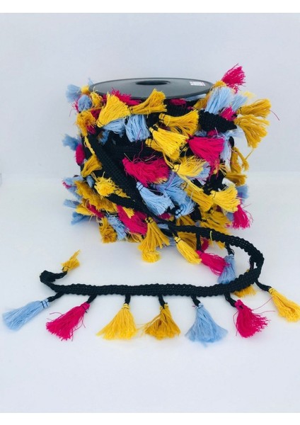 Çok Renkli Pamuk Saçak Püskül 1 Metre En 4 Cm, Şık ve Renkli Parti Malzemeleri