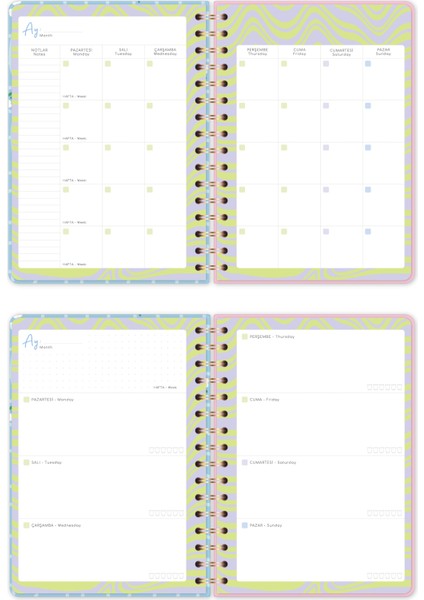 A5 Spiralli Süresiz Renkli Planlayıcı Ajanda Motivasyon Sayfalı Mavi Papatyalar