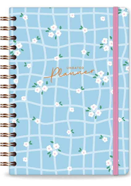 A5 Spiralli Süresiz Renkli Planlayıcı Ajanda Motivasyon Sayfalı Mavi Papatyalar