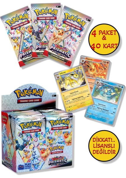 4 Paket (40 Kart) Prismatic Evolution Lisanssız Pokemon Oyun Kartı Tcg Scarlet & Violet Booster Pack