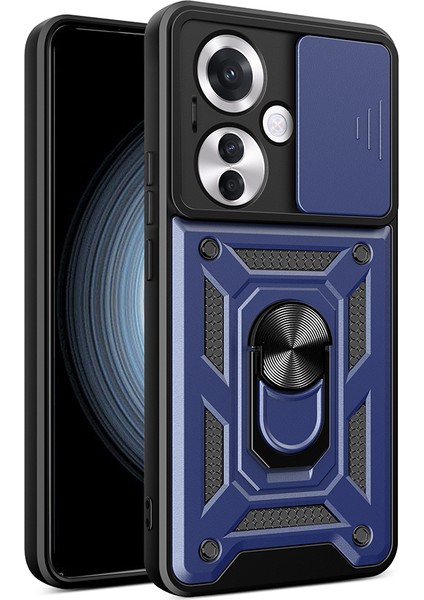 Oppo Reno 11F 5G Kılıf Magnetik Standlı Kamera Korumalı Zore Sürgülü Vega Kapak