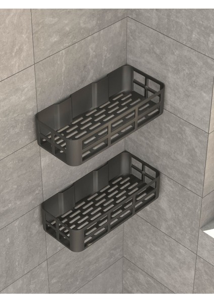 Yapışkanlı Banyo Düzenleyici Seti, Siyah, 2'li Raf ve Askı fırsatları