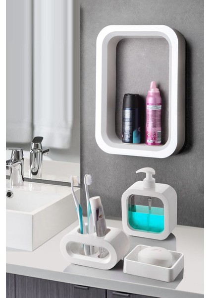 Akrilik 4'lü Banyo Seti, Şık ve Pratik Beyaz Renkli Tasarım