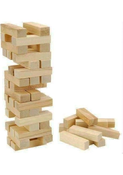 Renkli 54 Parça Ahşap Denge Jenga Seti, Eğlenceli ve Zeka Geliştirici Oyun