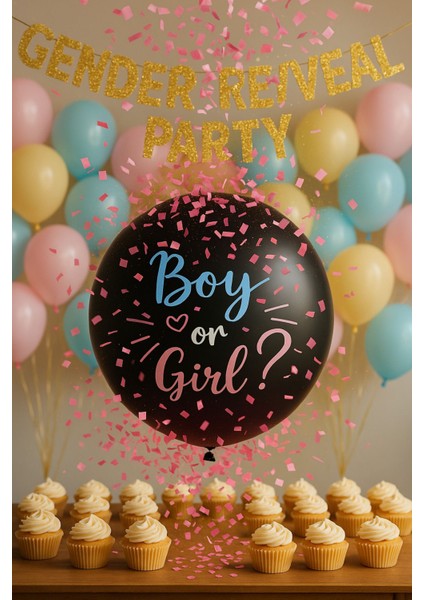 Renkli Cinsiyet Belirleme Balonu 18 Inç Konfetli Pembe 1 Adet