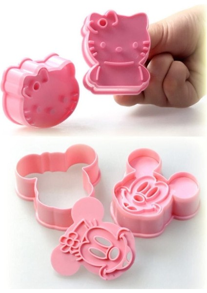 4'lü Mickey ve Hello Kitty Kurabiye ve Şeker Hamuru Kalıbı Seti, Kahverengi
