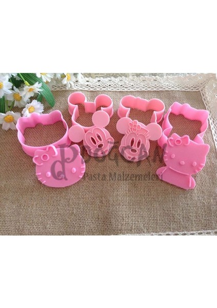 4'lü Mickey ve Hello Kitty Kurabiye ve Şeker Hamuru Kalıbı Seti, Kahverengi fiyatları