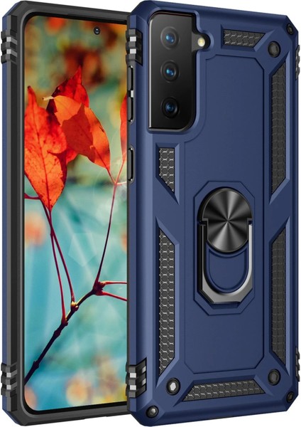 Samsung Galaxy S21 Kılıf Sofya Yüzüklü Silikon Kapak - Lacivert Arbkd