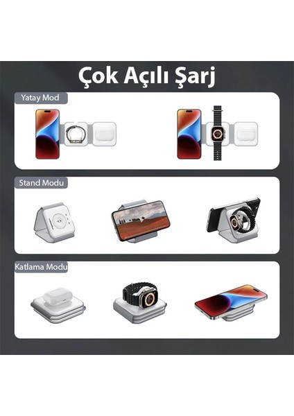 Ally 3 In1 Iphone Airpods Iwatch Kablosuz Şarj Manyetik Katlanabilir Şarj Istas - HBPAV7203-36 modelleri