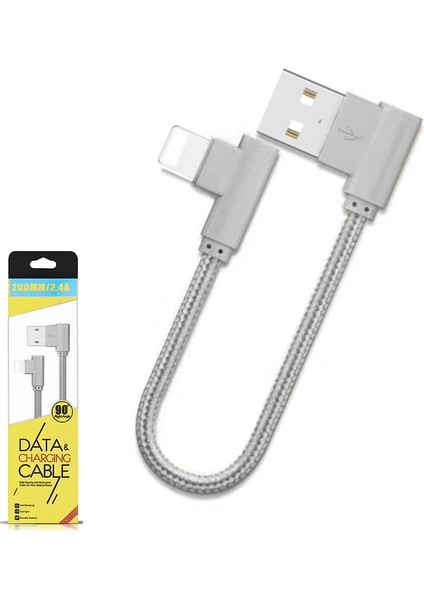 Ally Iphone Lightning Eğik Başlı Halat USB Kablo 20CM-(1903) - HBPAV6955-3249