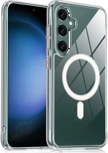 Samsung Galaxy S24 Fe Kılıf Magsafe Kablosuz Şarj Destekli Şeffaf Silikon Kapak