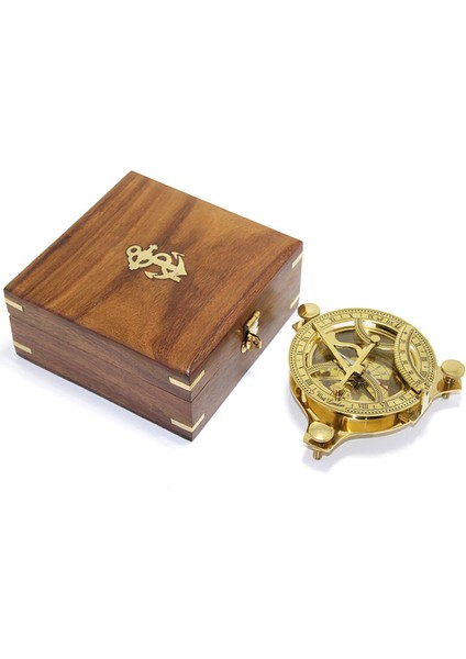 Ahşap Kutulu El Yapımı Pirinç Güneş Saati ve Pusula fiyatları