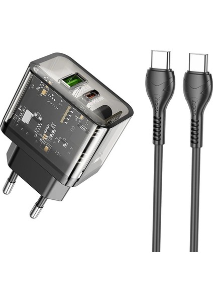 Hoco N34 PD20W Usb+Type-C + Type-C Kablo Hızlı Şarj Adaptör SETI-(1903) - HBPAV1581-6173