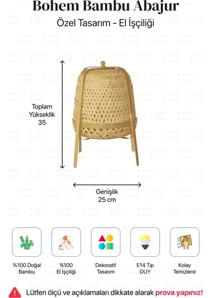 Knixhult Bohem Bambu Masa Lambası, Yer Lambası 35 CM - İskandinav, Modern, Rattan, Aydınlatma indirimleri