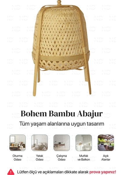 Knixhult Bohem Bambu Masa Lambası, Yer Lambası 35 CM - İskandinav, Modern, Rattan, Aydınlatma