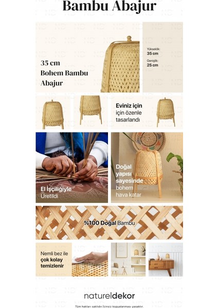 Knixhult Bohem Bambu Masa Lambası, Yer Lambası 35 CM - İskandinav, Modern, Rattan, Aydınlatma