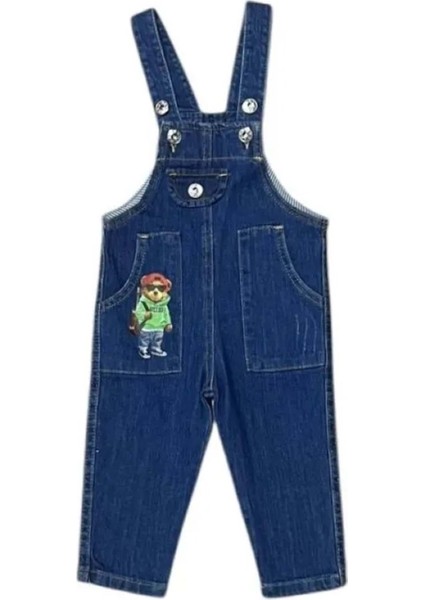 Yan Baskılı Kot Tulum Mavi