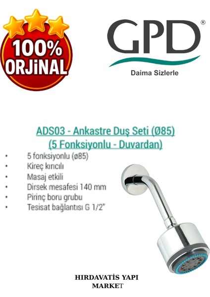 ADS03 Ankastre Duş Başlığı (5 Fonksiyonlu Ø85) fırsatları