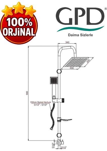 DST19-3-S Yönlendiricili Duş Seti (Tek Fonksiyonlu El Duşu + 200X200) fiyatları