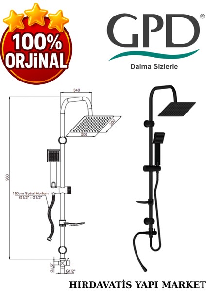 DST19-3-S Yönlendiricili Duş Seti (Tek Fonksiyonlu El Duşu + 200X200) modelleri